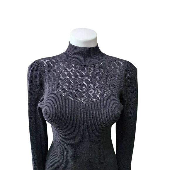 Major Label Group black lightweight sweater semi sheer top off shoulder Large - Picture 2 of 7